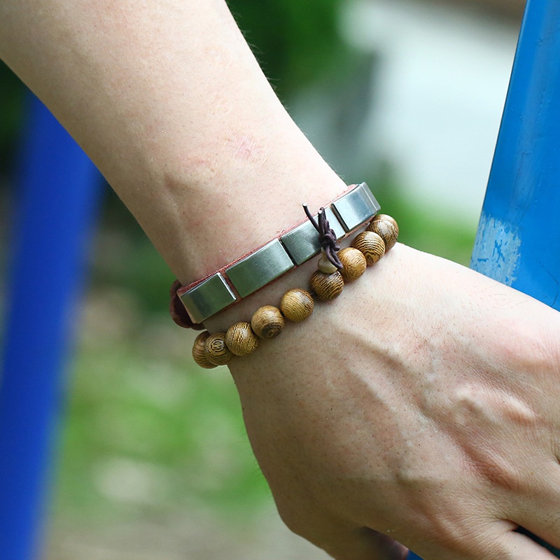 Vòng tay nam retro hạt gỗ phong cách thời trang