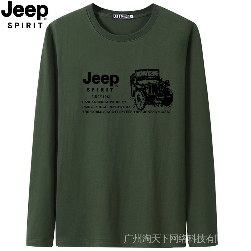JEEP Áo Thun 100% Cotton Tay Dài Cổ Tròn Dáng Rộng Thời Trang Mùa Thu Cho Nam Giới Có Size Lớn