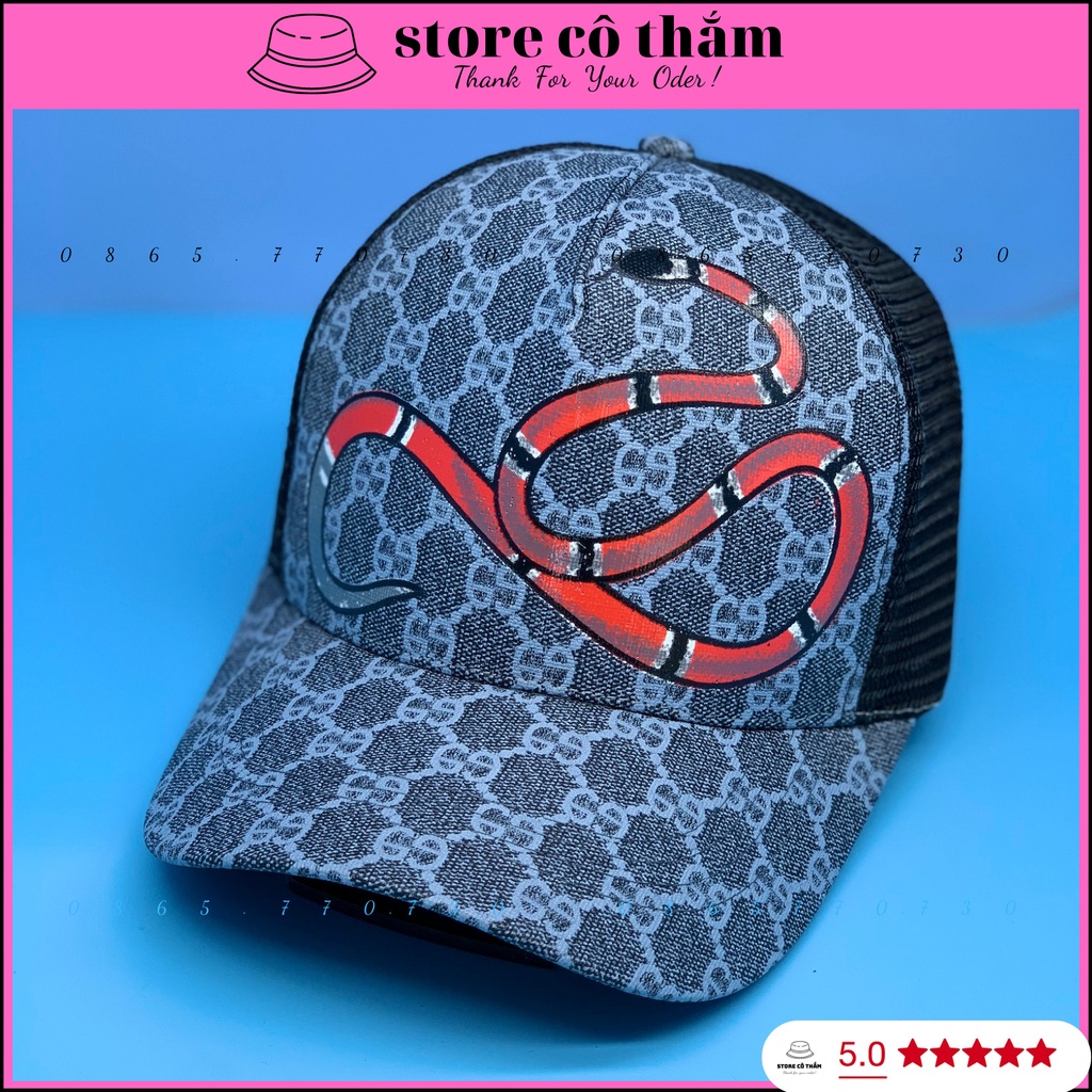 Nón kết GUCI in hình con rắn dài thời trang, Mũ lưỡi trai thêu hình con thú siêu đẹp