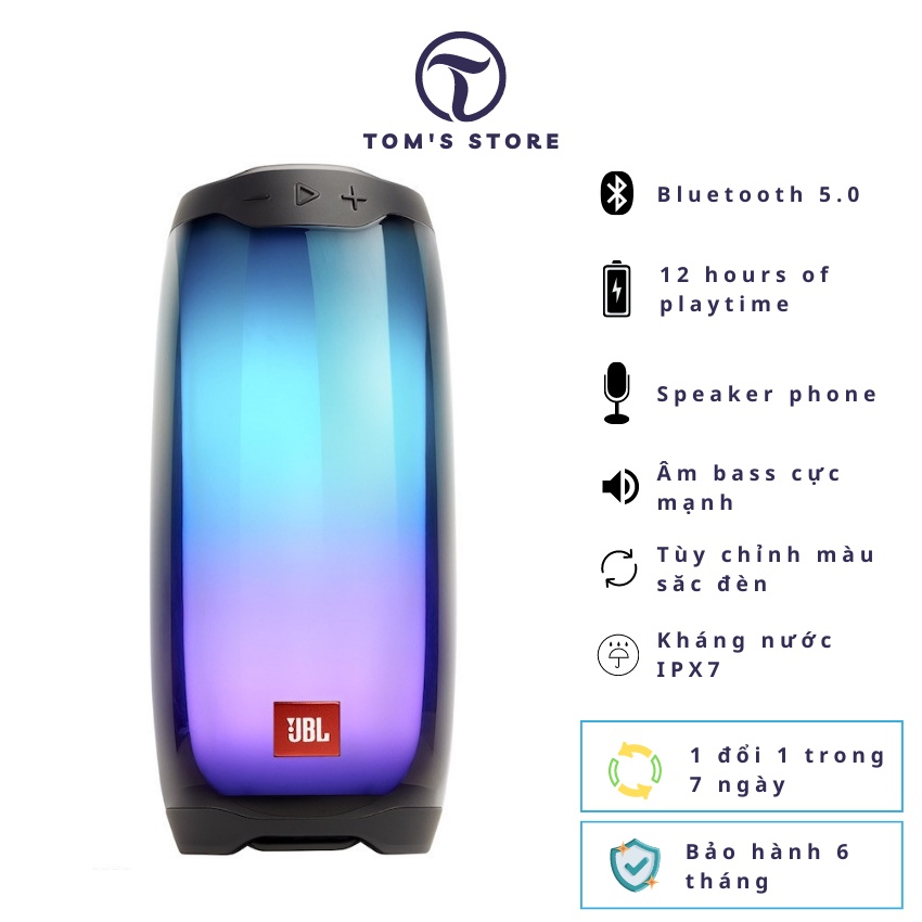 Loa Bluetooth JBL Pulse 4, đèn LED theo điệu nhạc, thiết kế đẹp mắt, âm bass mạnh mẽ, 12h+ sử dụng, hỗ trợ thẻ nhớ, USB.