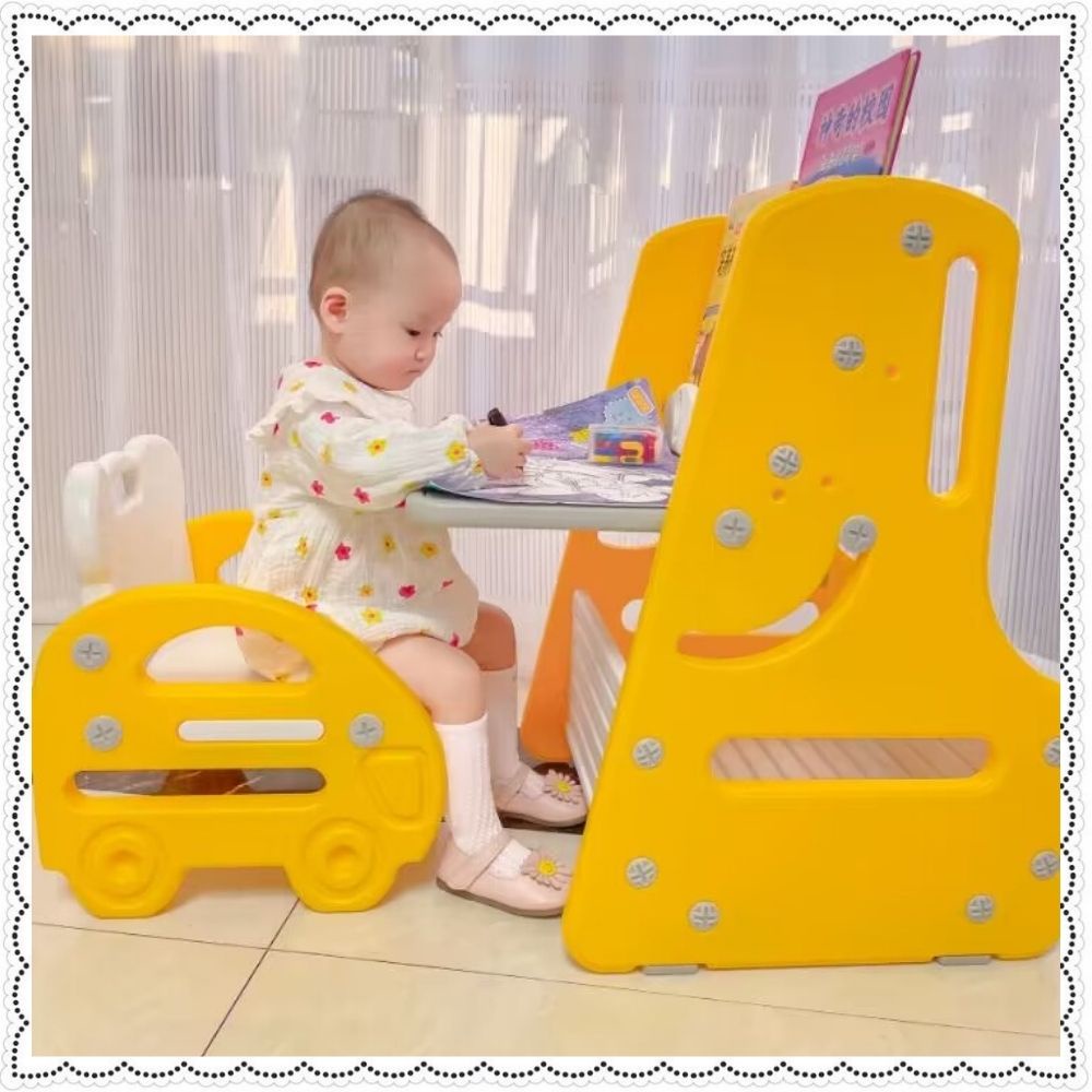 Bảng vẽ từ tính kiêm bàn học cho bé có giá sách 5 in 1 kèm ghế ngồi học tiện lợi chất liệu cao cấp 3 màu cực xinh