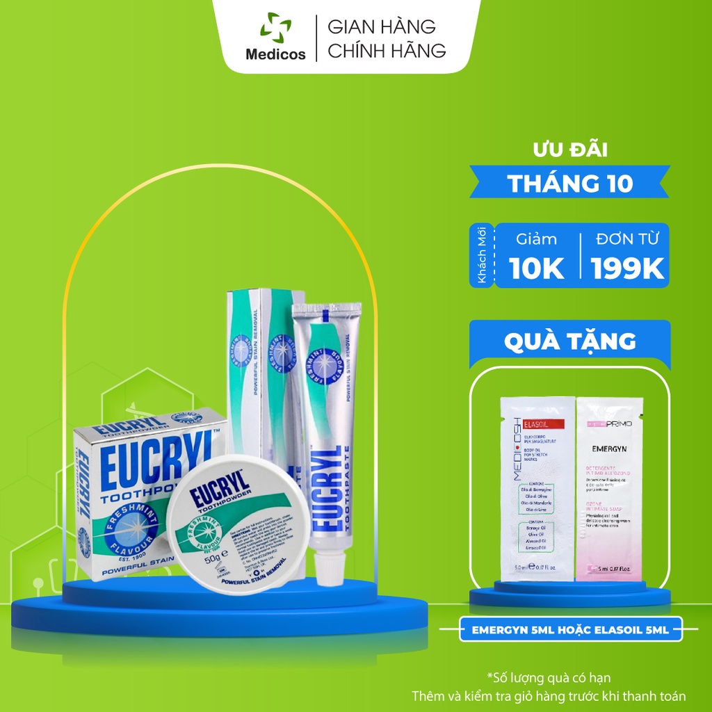 Combo Bột Trắng Răng Và Kem Đánh Trắng Răng Eucryl Toothpowder Chính Hãng
