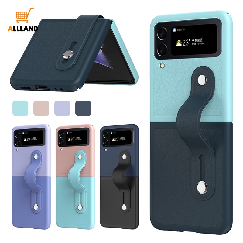 Ốp Điện Thoại Da PU Có Dây Đeo Cổ Tay Làm Vòng Đỡ Thu Gọn Chống Sốc Cho Samsung Galaxy Z Flip 4