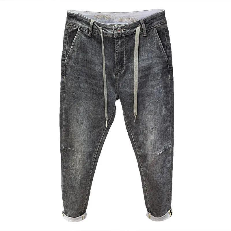 Quần Jeans Đen Xám Lưng Thun Dáng Ôm Thời Trang Thu Đông Cho Nam Giới