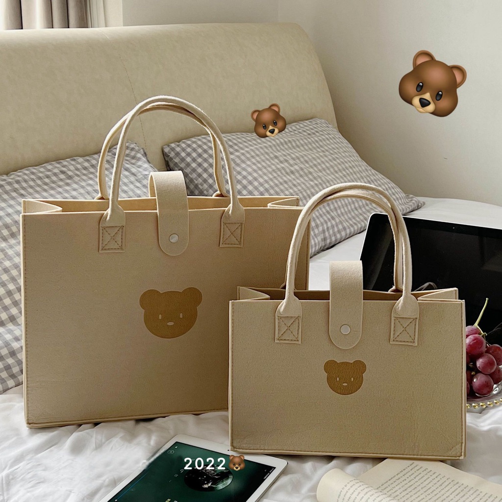 Túi Xách Tay Bằng Vải Nỉ Sức Chứa Lớn Hình Gấu Dễ Thương Cao Cấp Dễ Phối Đồ Phong Cách ins Cùng Một Cách Đơn Giản Dành Cho