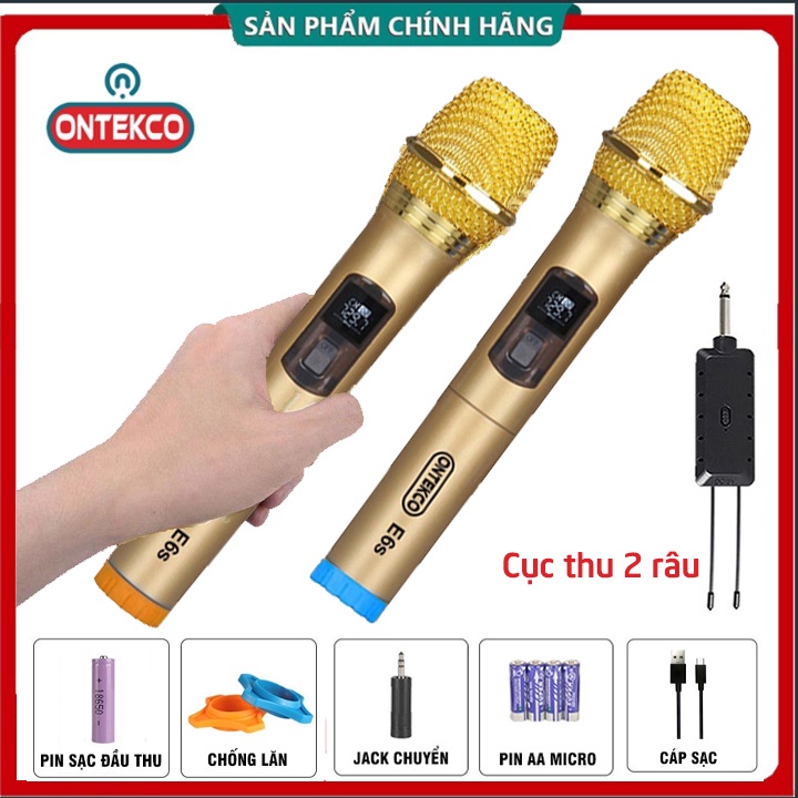 Bộ Micro KARAOKE không dây Chính hãng Ontekco E6s - Chuyên Dụng cho Loa kéo, amply, gia đình