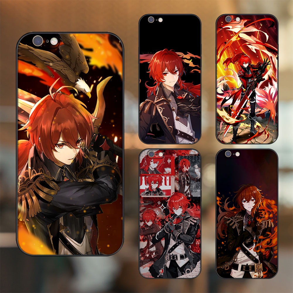 Ốp lưng iPhone 6, 6s dẻo đen cạnh vuông in hình Diluc Genshin Impact