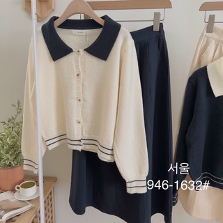 Áo len cổ bẻ phối ( ảnh thật, có sẵn)