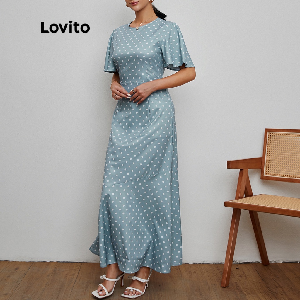 Lovito Đầm Tay Loe Hoạ Tiết Chấm Bi Hình Đuôi Cá L20D001