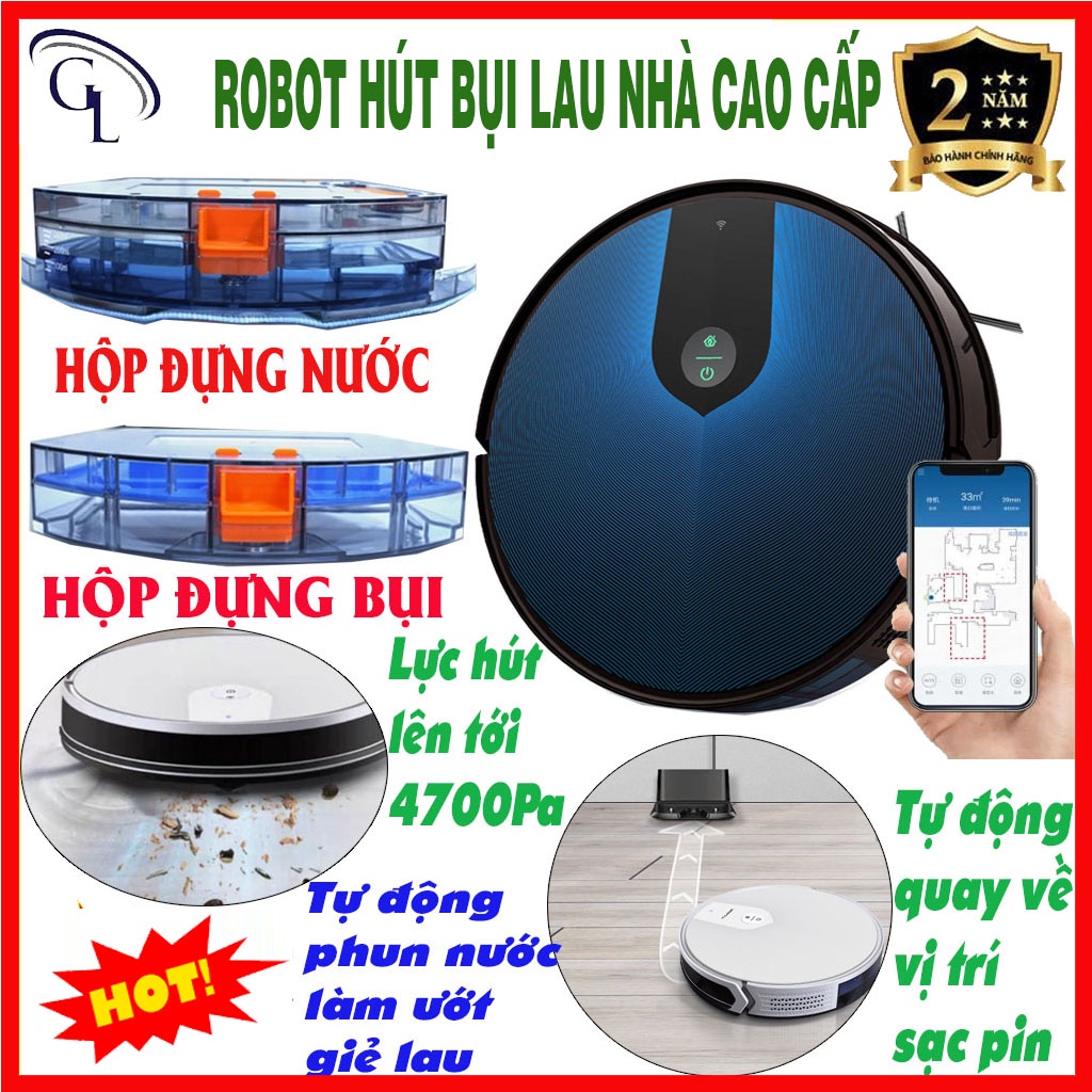 Robot lau nhà thông minh, Tự Động Sạc, Chống Rơi, Công suất cực lớn, Pin siêu trâu, BẢO HÀNH 1 ĐỔI 1 MỚI, MUA NGAY!!!