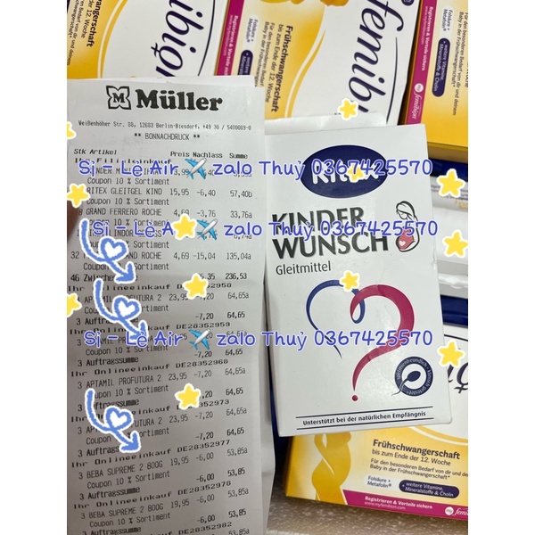 (Date 2027 hàng pick bill) Gel hỗ trợ thụ thai Ritex Kinderwunsch Gleitmittel hộp 8 ống