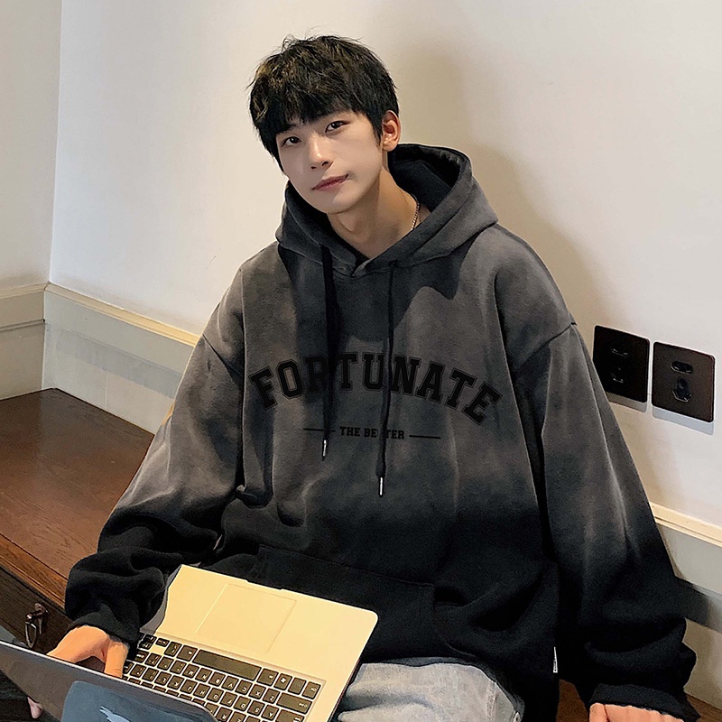 Áo Hoodie Nhuộm Màu Gradient Phong Cách Retro Cho Nam