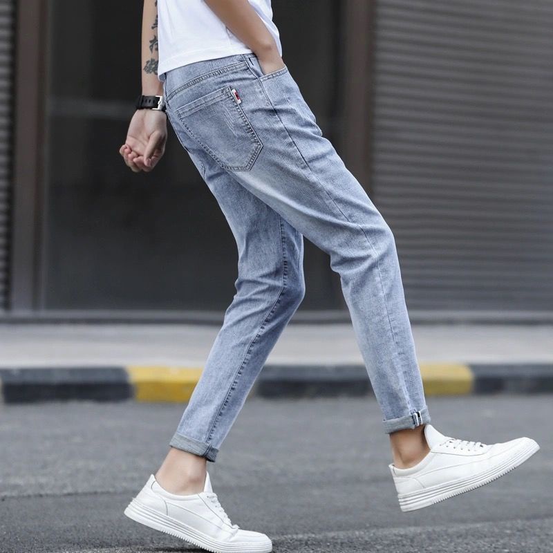 Quần Jean Rách Màu Đen Dáng Ôm Co Giãn Phong Cách Hàn Quốc Cho Thanh Thiếu Niên