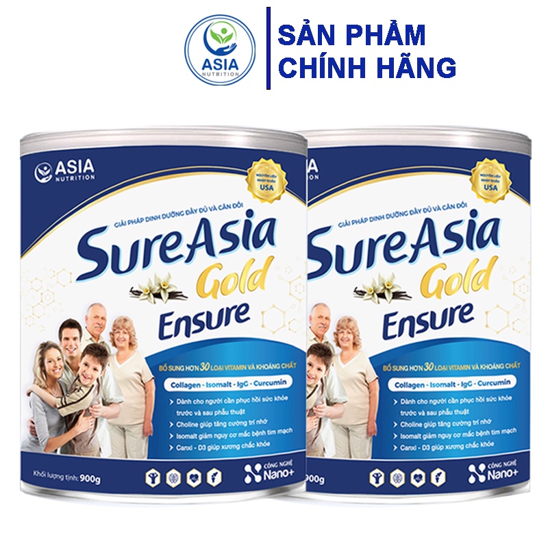 Combo 2 hộp Sữa Sure Asia Gold Ensure 900g chính hãng nguyên liệu nhập khẩu từ Hoa Kỳ thượng hạng