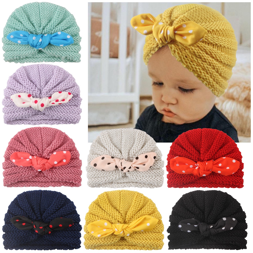 (M207) Mũ turban len móc nhiều màu sắc phối nơ thời trang xinh xắn cho bé sơ sinh đến 2 tuổi