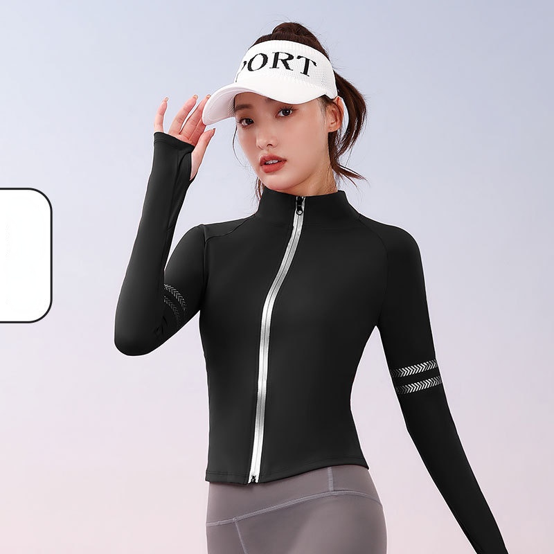 Áo Khoác Thể Thao Cổ Cao Thoáng Khí Có Khóa Kéo In Chữ Thời Trang Cho Nữ