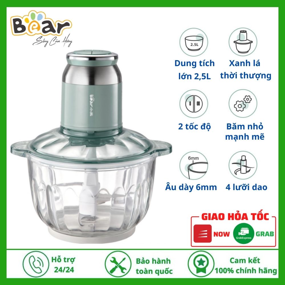 Máy Xay Bear QSJ-C04R8S Kèm Cối Thủy Tinh 2,5L Công Suất 350W Xay Thịt, Xay Thực Phẩm, Xay Sinh Tố