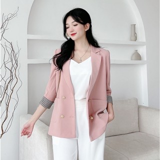 Áo blazer nữ 2 hàng cúc tay phối kẻ caro a1457 km