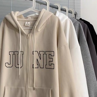 Áo khoác hoodie zip chất nỉ bông in hình JUNE