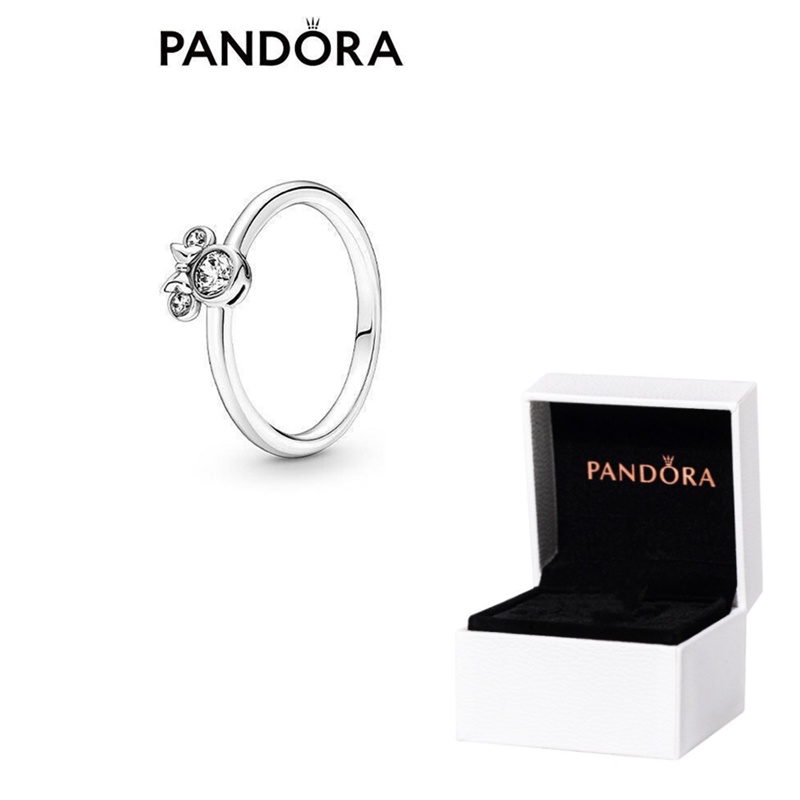 Nhẫn Mạ Bạc 925 Pandora Đính Đá Zircon Hình Chuột Minnie Dễ Thương