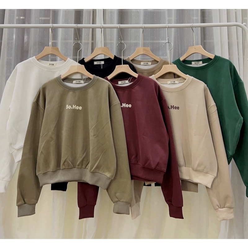 Áo nỉ Sweater Cao Cấp, Áo 3158 In Chữ So.Hee Chất Nỉ Ép From Vừa Che Khuyết Điểm Eo