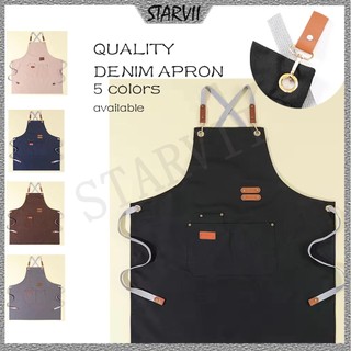 Tạp Dề Vải canvas Denim Chống Bẩn Tiện Dụng Cho Tiệm Cà Phê