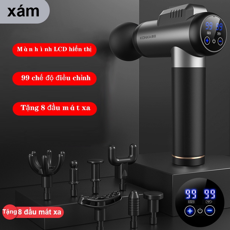 GiGiBomstore Máy Mát Xa Cầm Tay Súng Fascia 8 Đầu 99 Chế Độ Rung -Súng massage toàn thân giảm căng cơ nhức mỏi vai gáy