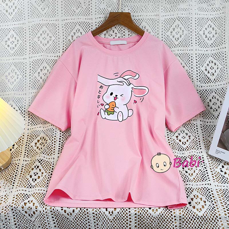 Áo thun form rộng ngắn tay in hình cho mẹ và bé, Áo Babi phong cách Hàn Quốc thun cotton cao cấp bé gái size đại 17-55kg