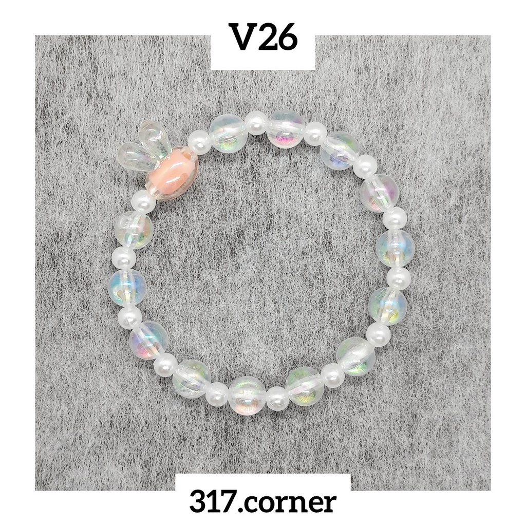 Vòng tay hạt cườm tròn hologram + charm thỏ nhiều màu - V26 - 317.corner