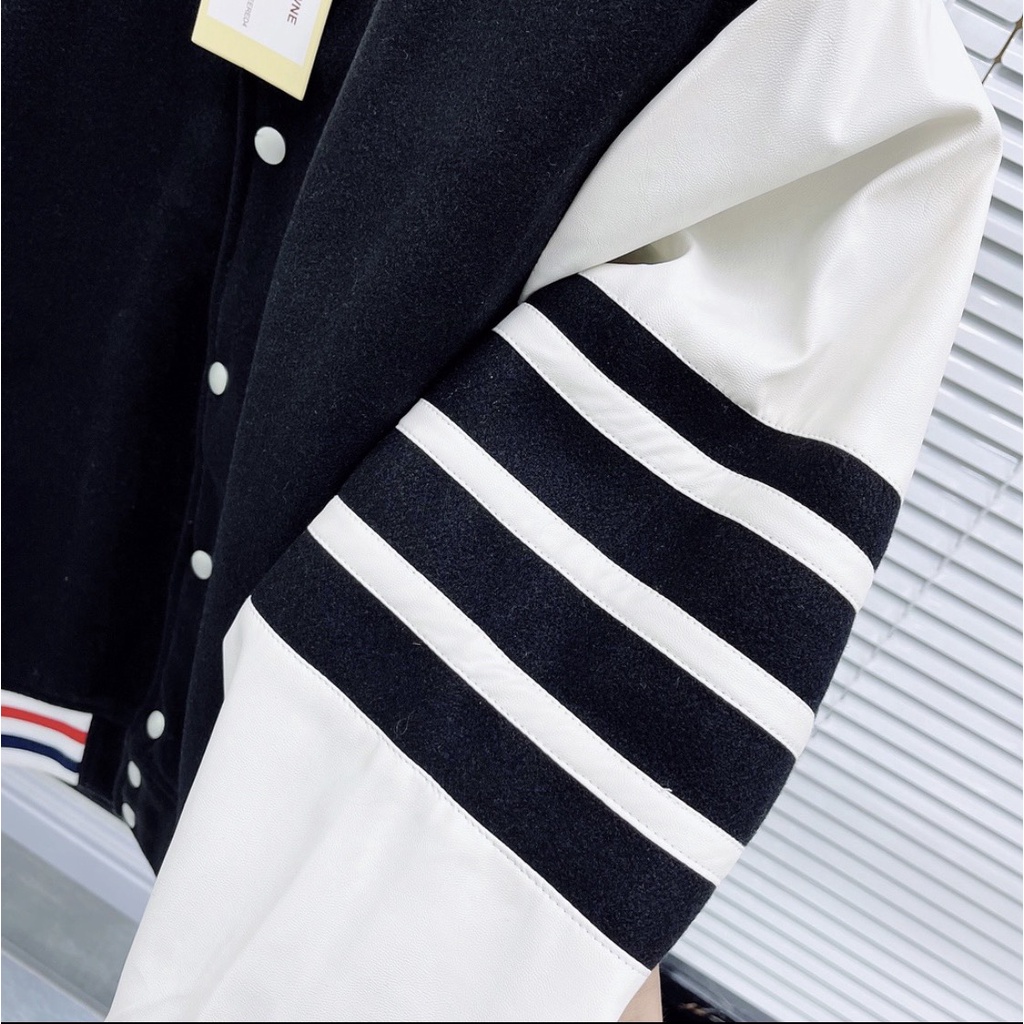 Áo Khoác Bomber Thome Tay Da Viền Sọc Nam Nữ - Fom Dáng Unisex Siêu Hot 2022