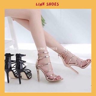 Giày dép sandal chiến binh cao gót 4 khoá thời trang nữ, 3 màu sành điệu đen bạc đồng  TT130 Link Shoes