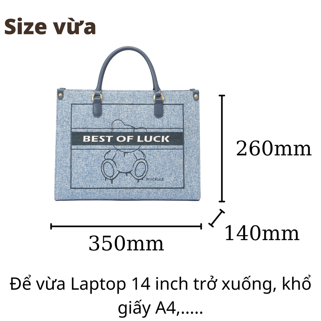 Túi xách nữ Nucelle to size lớn tote bag thời trang hàng hiệu đẹp Best of Luck 1171901 đi làm công sở