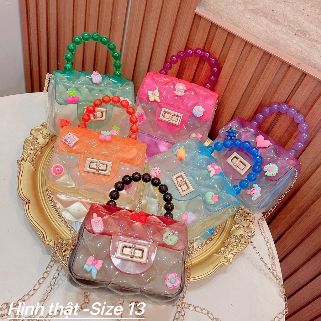 Túi đeo chéo mini quai ngọc nhựa gắn charm cho bé dễ thương đẹp giá rẻ nhỏ gọn DIOMI