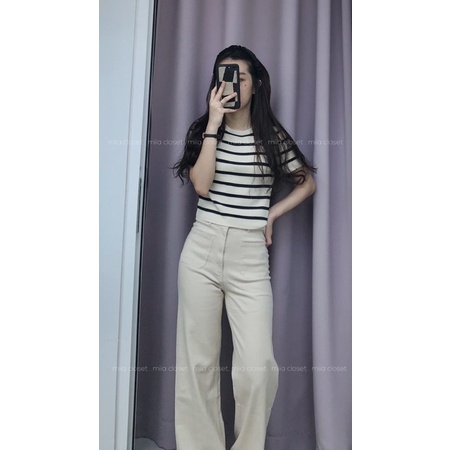 Quần kaki jean dài dáng suông nữ kem hàng có sẵn