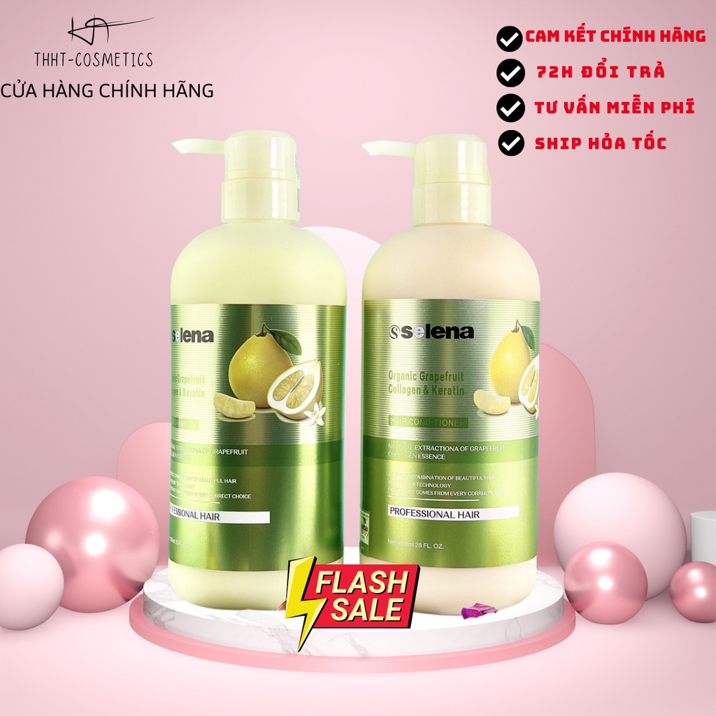 Dầu Gội Cặp Bưởi Selena 800ml, Dầu gội xả ph.ục hồi tóc được các salon và barber shop tin dùng sản phẩm Chính Hãng