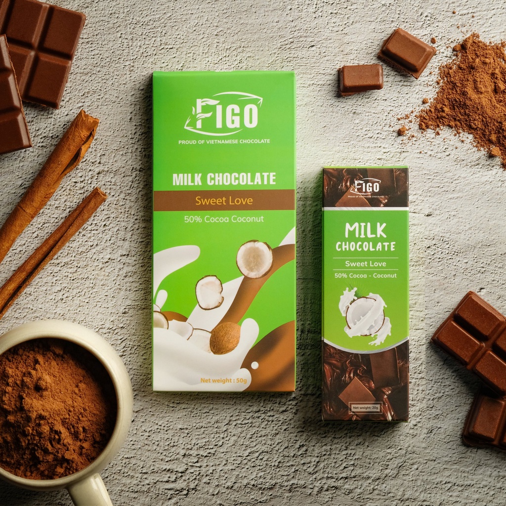 Kẹo chocolate nhân dừa Figo Việt Nam, đồ ăn vặt văn phòng nội địa việt nam