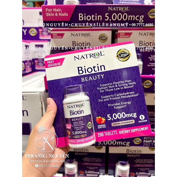 Viên Ngậm Chống Rụng Tóc, Hỗ Trợ Mọc Tóc • NATROL • BIOTIN BEAUTY 5,000mcg • FAST DISSOLVE TABLETS