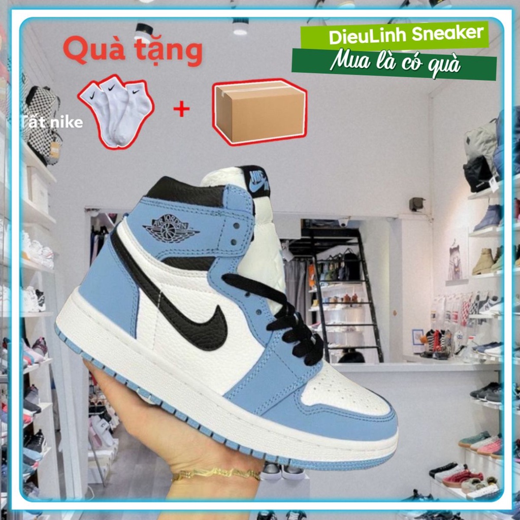 Giày thể thao🏆FREESHIP🏆 air Jordan Xanh Dương Móc Đen cổ cao nam nữ full box bill