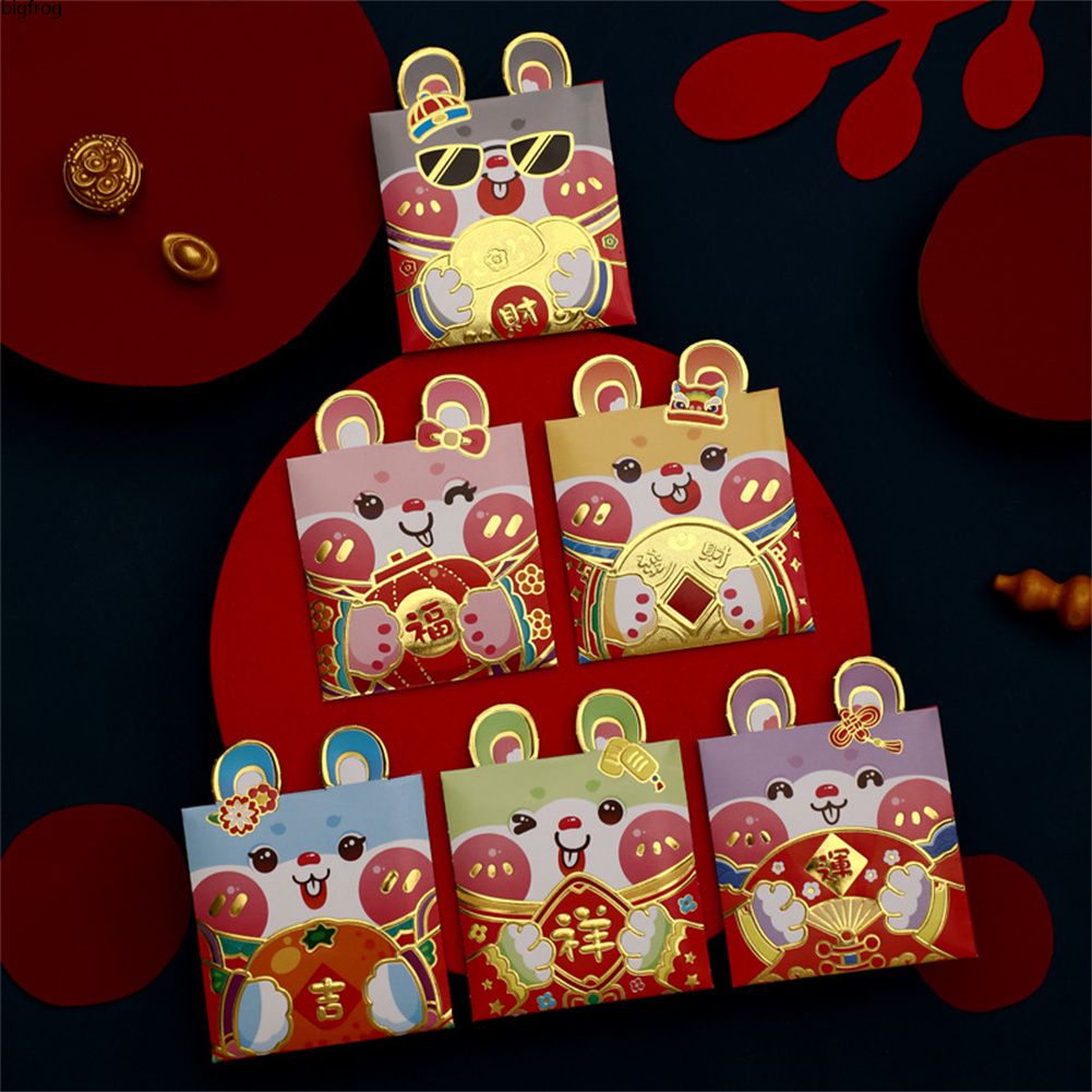 Set 6 Bao Lì Xì Hình Thỏ Hoạt Hình Phong Cách Trung Hoa Cho Năm Mới 2023