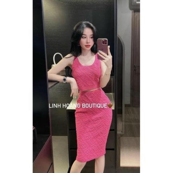 Sét áo 3 lỗ thêu nổi chân váy dài xinh FFF