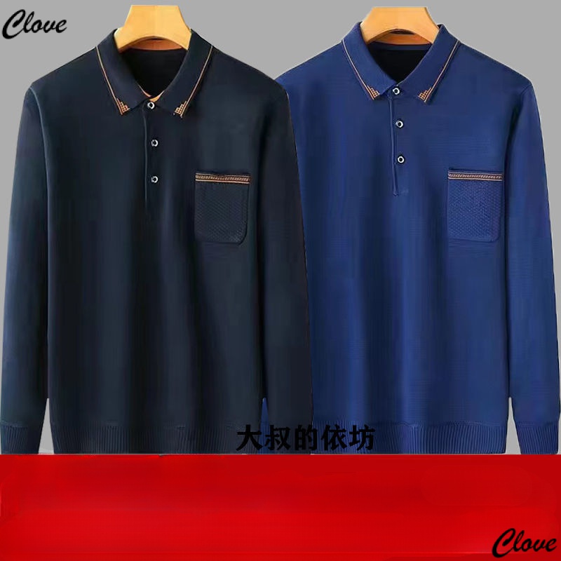 Áo Thun POLO Cotton Tay Dài Dáng Rộng Thời Trang Xuân Thu Kiểu Mới Cho Nam Trung Niên 2 Tuổi Ông Nội