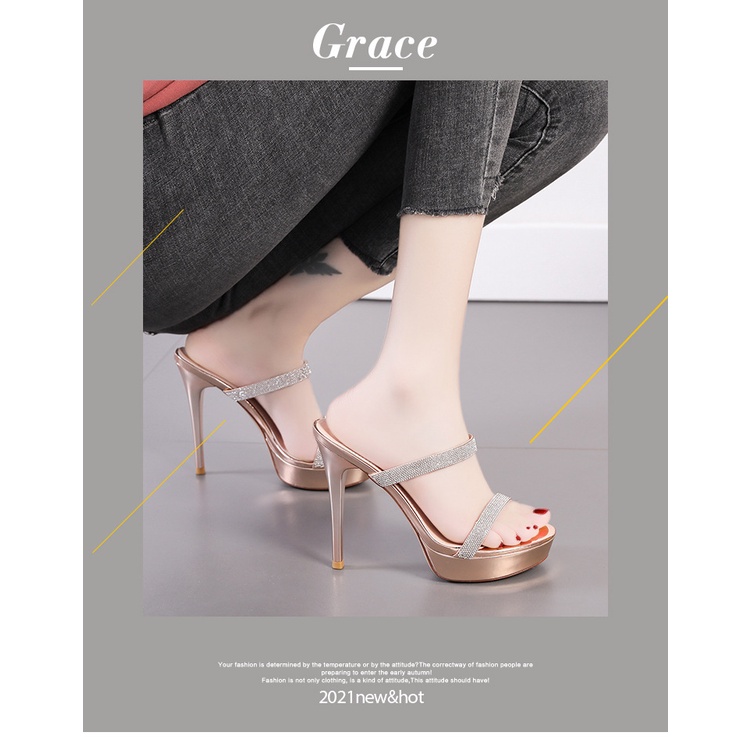 Xăng đan Cao Gót Màu Đen Đính Đá Thời Trang Cho Nữ