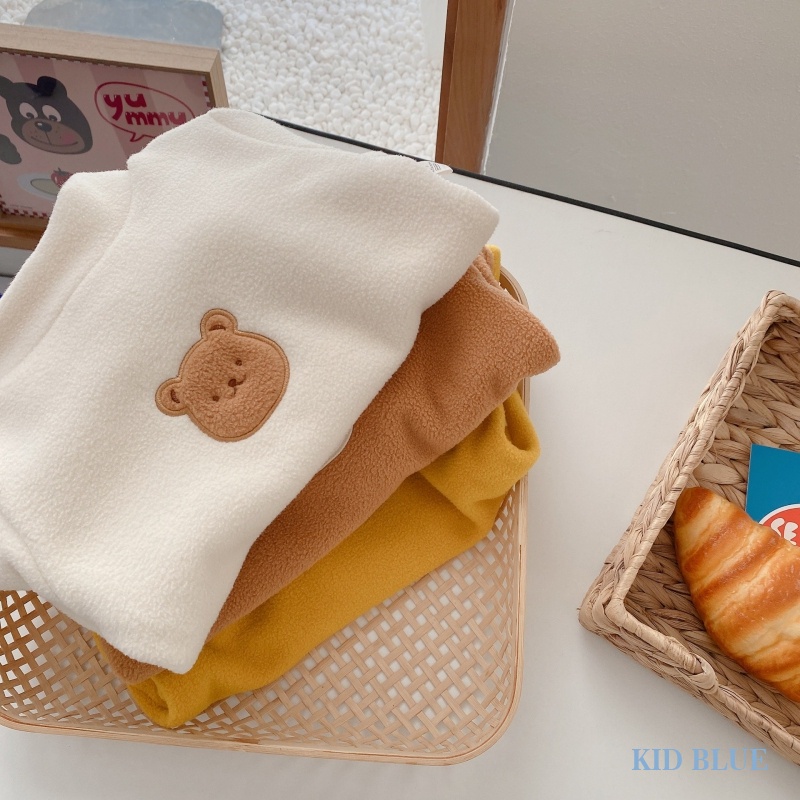 Áo Lông Cừu Cổ Lọ Hai Mặt Họa Tiết Gấu Dễ Thương Cho Bé