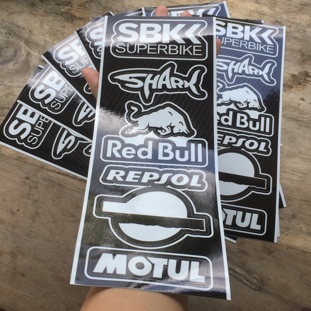 Giá 1 tờ logo trắng đen SBK cá mập. Chống nước, không bay màu. Sticker sắc nét