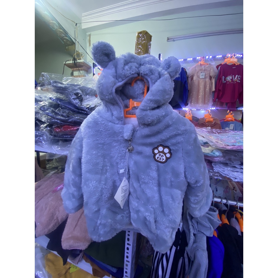 Áo khoác lông cừu tai gấu cho bé, áo khoác lông 2 lớp siêu ấm cho bé trai bé gái