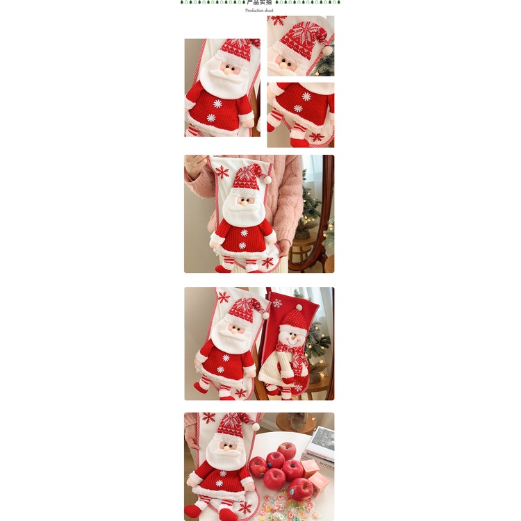 Túi Đựng Kẹo Đan Len Hình Ông Già Noel / Người Tuyết Ba Chiều Trang Trí Cây Thông Giáng Sinh