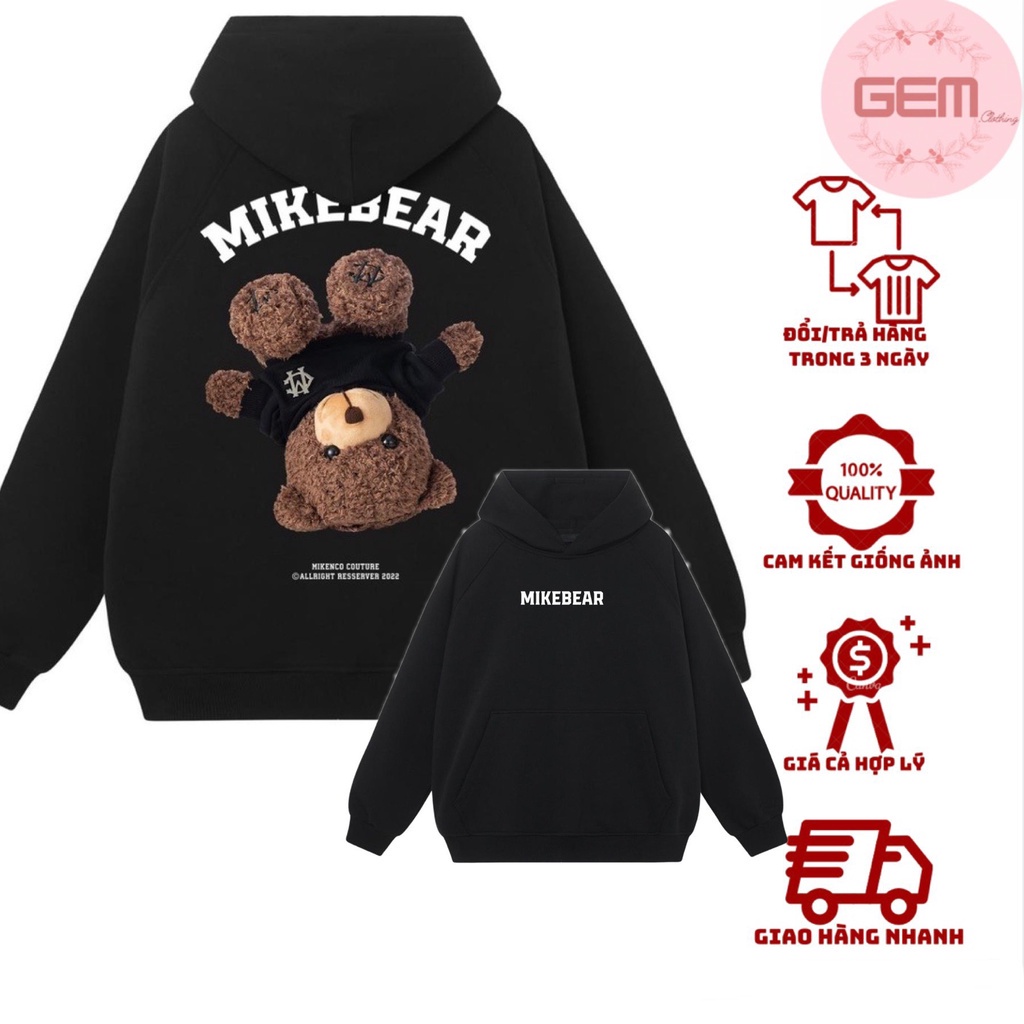 Áo Nỉ hoodie MIKEBEAR MIKENCO, Áo khoác hoodie dây kéo unisex nam nữ form rộng oversize nỉ bông cao cấp 2022
