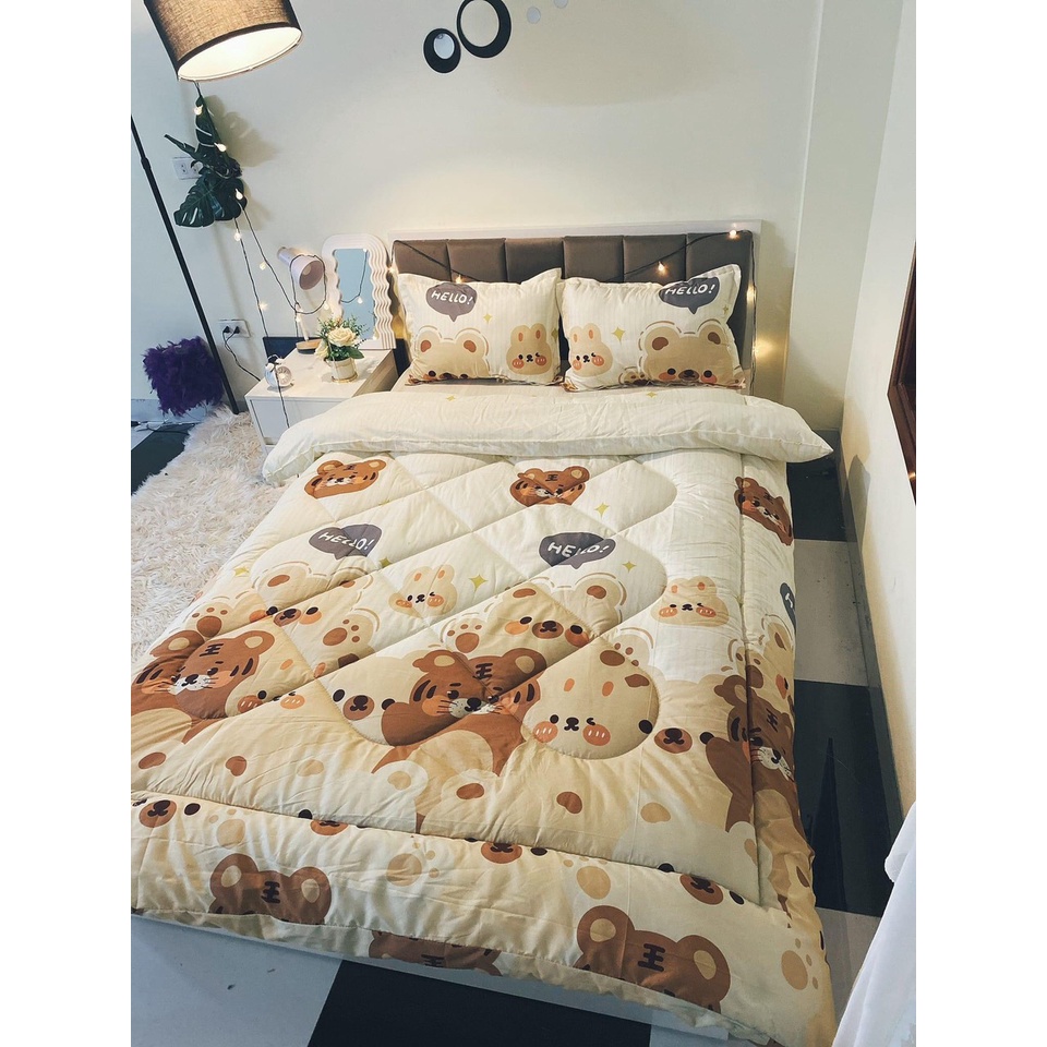 Bộ 5 món ga gối chăn phao poly cotton có ruột bông dày loại 1 được chọn màu