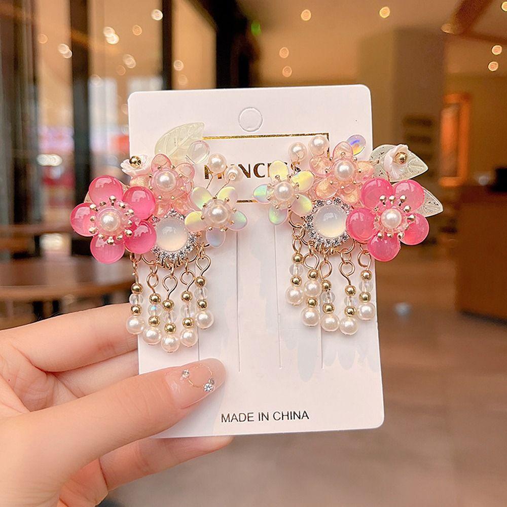 Trâm Cài Tóc Hình Hoa Phối Tua Rua Phong Cách Hanfu Thời Trang Xinh Xắn Cho Bé Gái