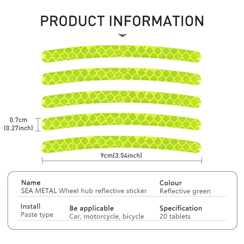 Bộ 20 miếng dán phản quang, trang trí vành bánh xe miếng dán phát sáng cho ô tô xe máy xe đạp 27